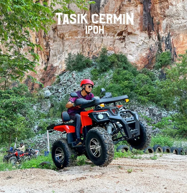 Thrilling ATV rides through the rugged trails of Tasik Cermin, an exciting adventure you can enjoy before resting in our comfy car on your Ipoh day trip.