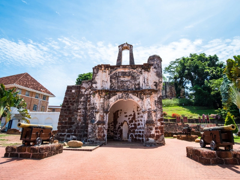 Ancient A Famosa fort ruins, an iconic historical stop during your comfortable Malacca day trip private car tour.