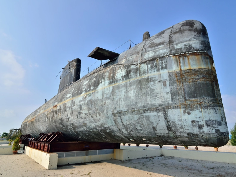 The decommissioned SMD Ouessant at the Klebang Submarine Museum, a unique military attraction easily reached during your Malacca day trip private car tour.