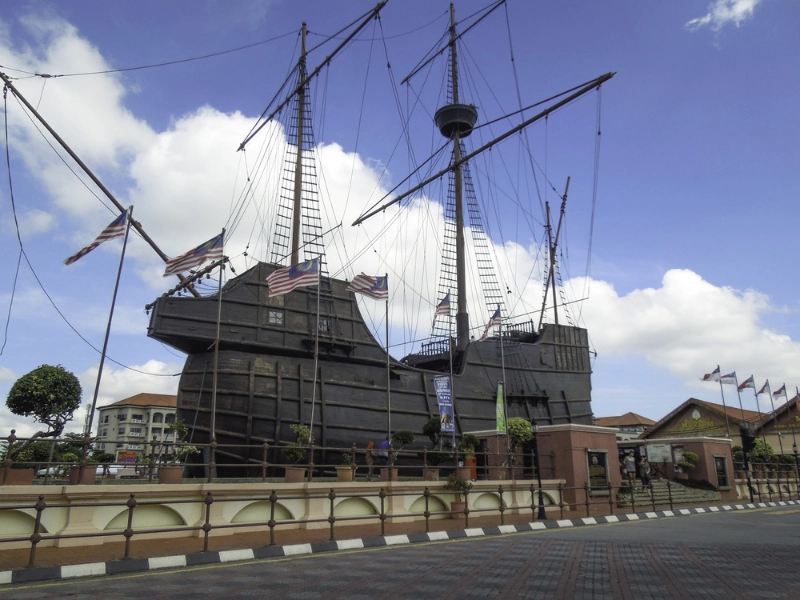 The massive Portuguese ship replica of Flor de la Mar at the Maritime Museum, an impressive historical landmark to visit during your Malacca day trip private car tour.