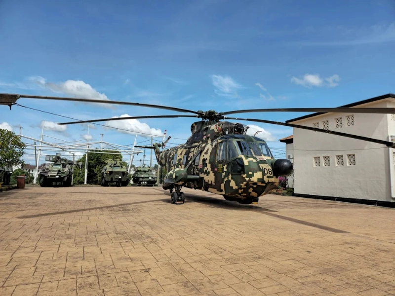 Retired Sikorsky S-61A-4 Nuri helicopter at the Army Museum, an exciting outdoor display to see during your Port Dickson day trip private car tour.