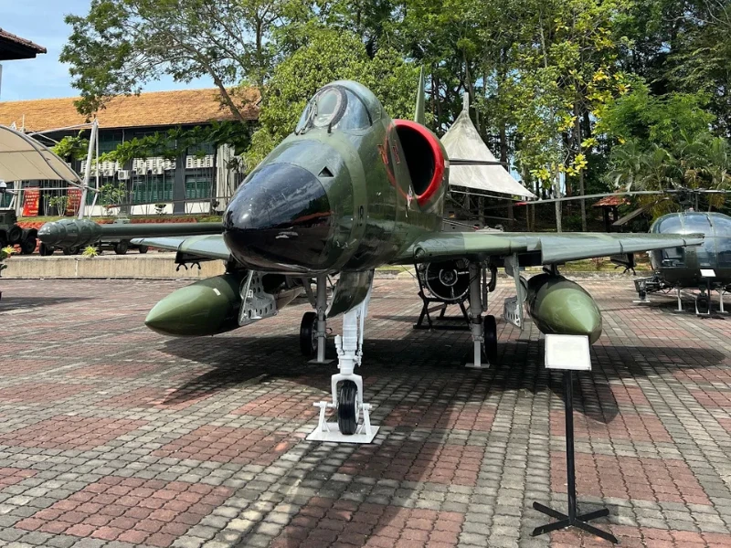 Retired Douglas A-4PTM Skyhawk jet at the Army Museum, a thrilling historical attraction to explore during your Port Dickson day trip private car tour.