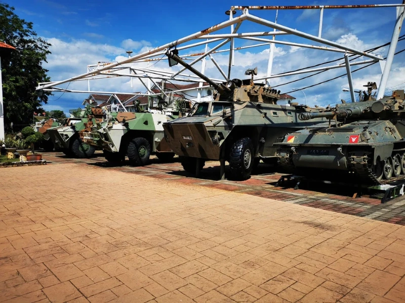Historic Sibmas AFSV-90 armored vehicle at the Army Museum, a must-see outdoor exhibit during your Port Dickson day trip private car tour.